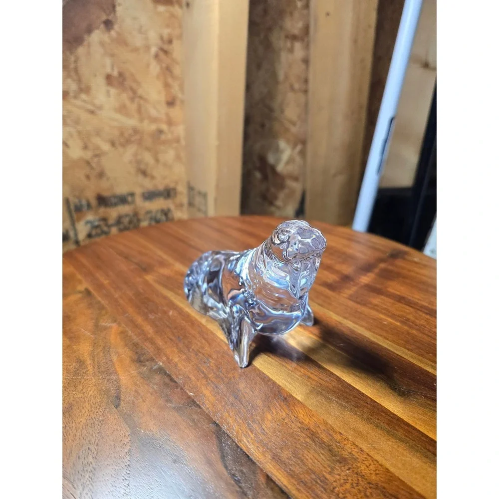 Baccarat Crystal Walrus Figurine Paperweight Made in France Clear Glass Animal